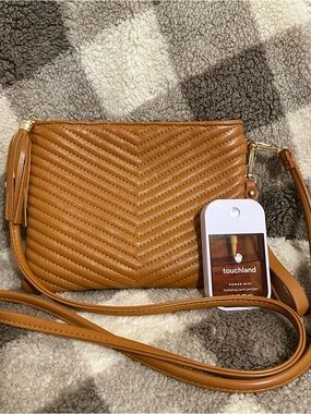 Women's Tan Quilted Crossbody Bag with Tassel